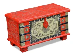 Baúl de almacenamiento madera de mango rojo 80x40x45 cm ES483985
