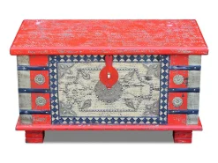 Baúl de almacenamiento madera de mango rojo 80x40x45 cm ES483985