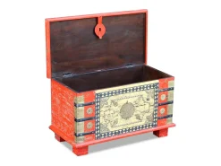 Baúl de almacenamiento madera de mango rojo 80x40x45 cm