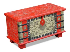 Baúl de almacenamiento madera de mango rojo 80x40x45 cm