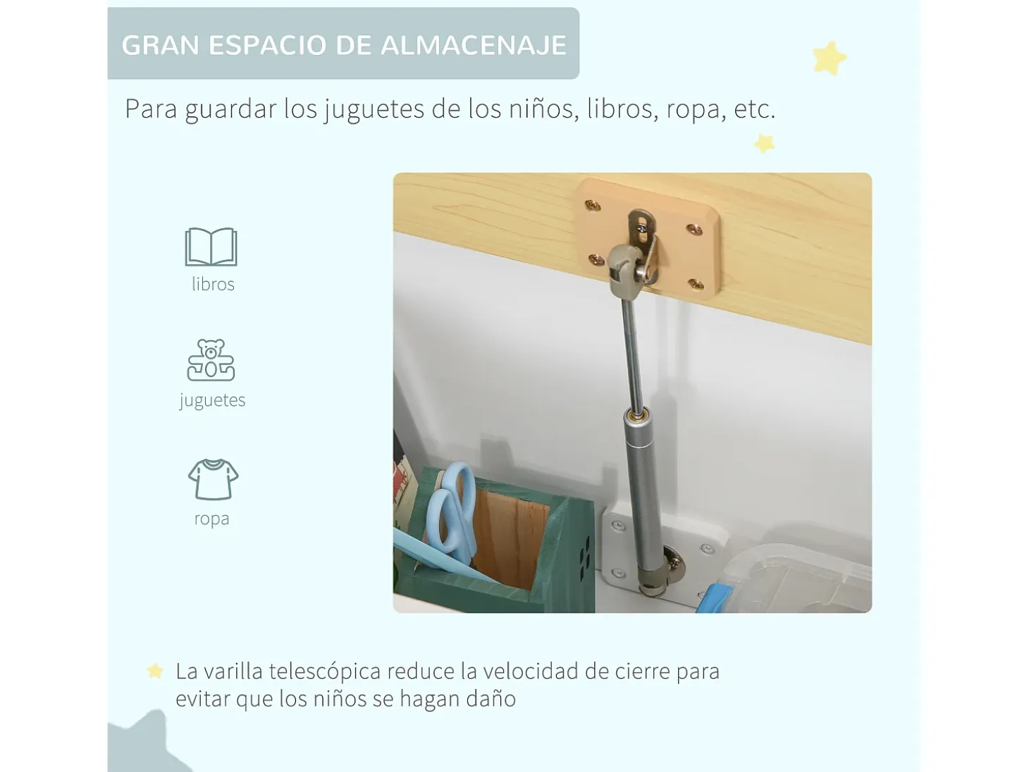 Baúl de juguetes para niños blanco 60x30x50 cm HOMCOM