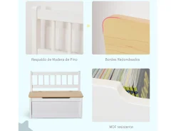 Baúl de juguetes para niños blanco 60x30x50 cm HOMCOM