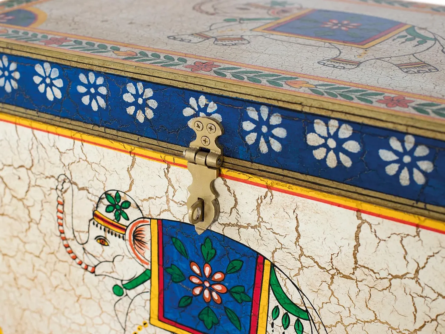Baúl de madera de mango pintada a mano multicolor