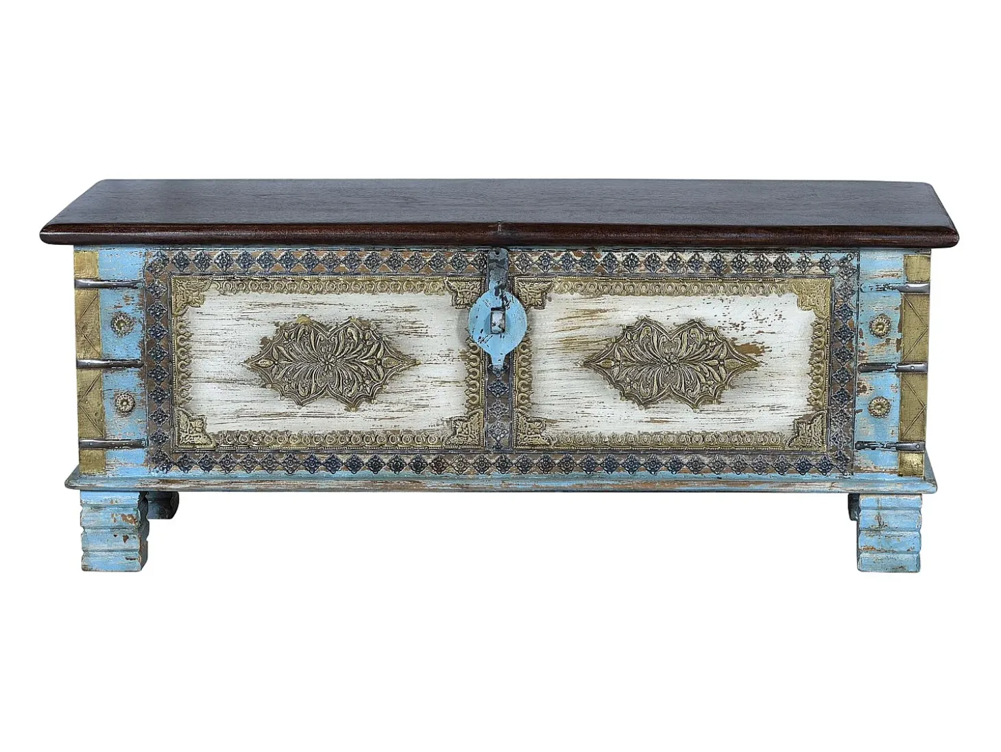 Baúl madera de mango azul y cerezo envejecido