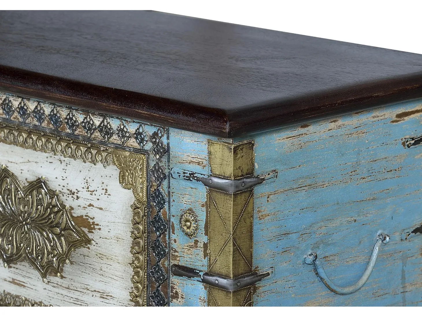 Baúl madera de mango azul y cerezo envejecido