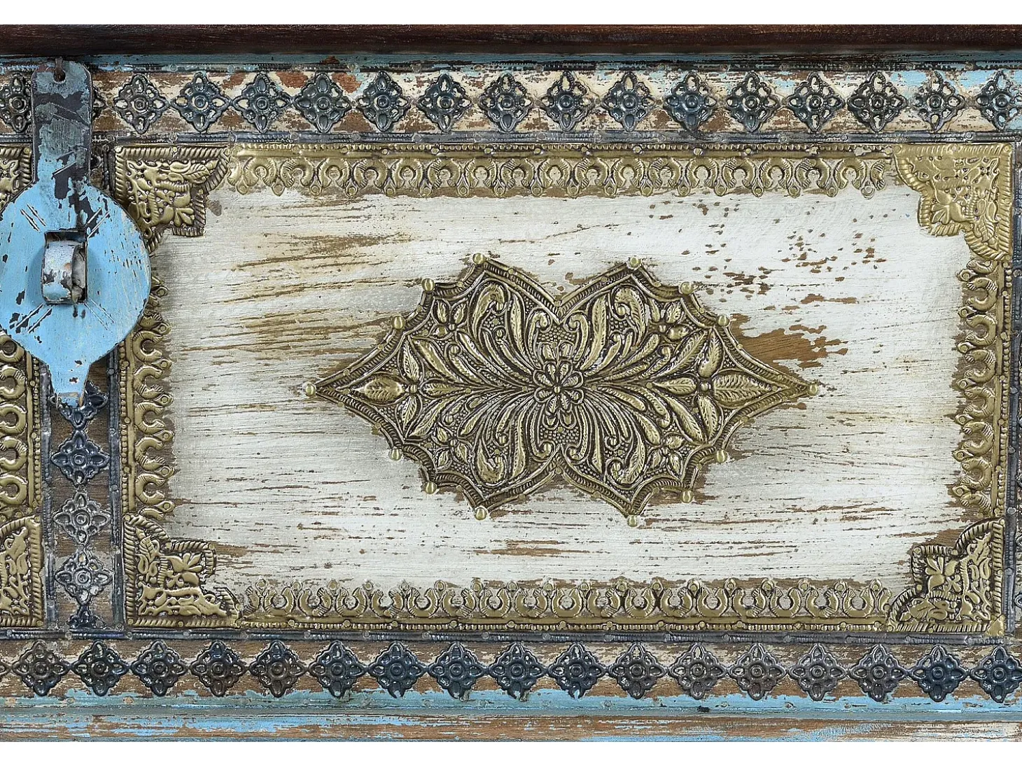 Baúl madera de mango azul y cerezo envejecido