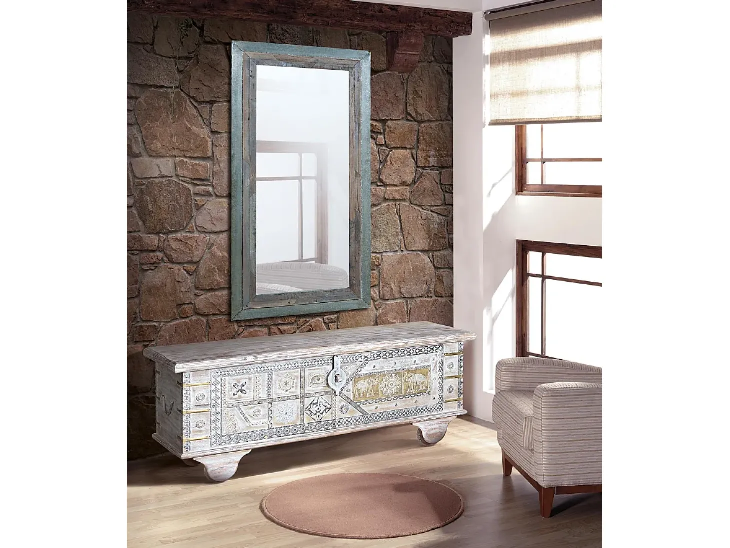 Baúl madera de mango blanco envejecido