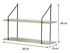 Balda de pared 2 niveles acabado madera 60 cm de largo