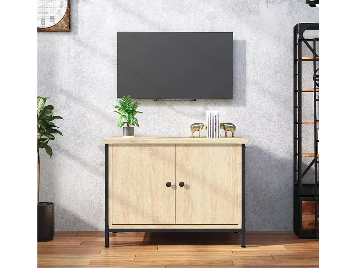 Ballyknockan Mueble de TV con puertas roble Sonoma 60x35x45 cm madera de ingeniería