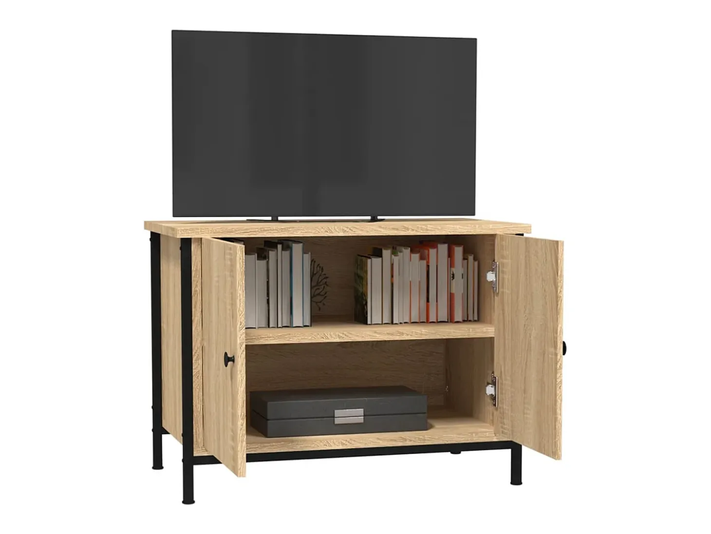 Ballyknockan Mueble de TV con puertas roble Sonoma 60x35x45 cm madera de ingeniería