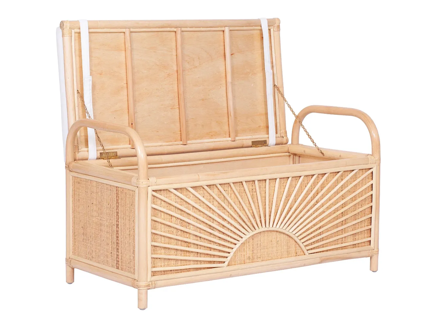 Banco baúl de mimbre trenzado con cojín,An.91 x P. 43 x Al. 51 cm, Natural, SOLEYA