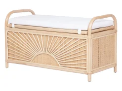 Banco baúl de mimbre trenzado con cojín,An.91 x P. 43 x Al. 51 cm, Natural, SOLEYA