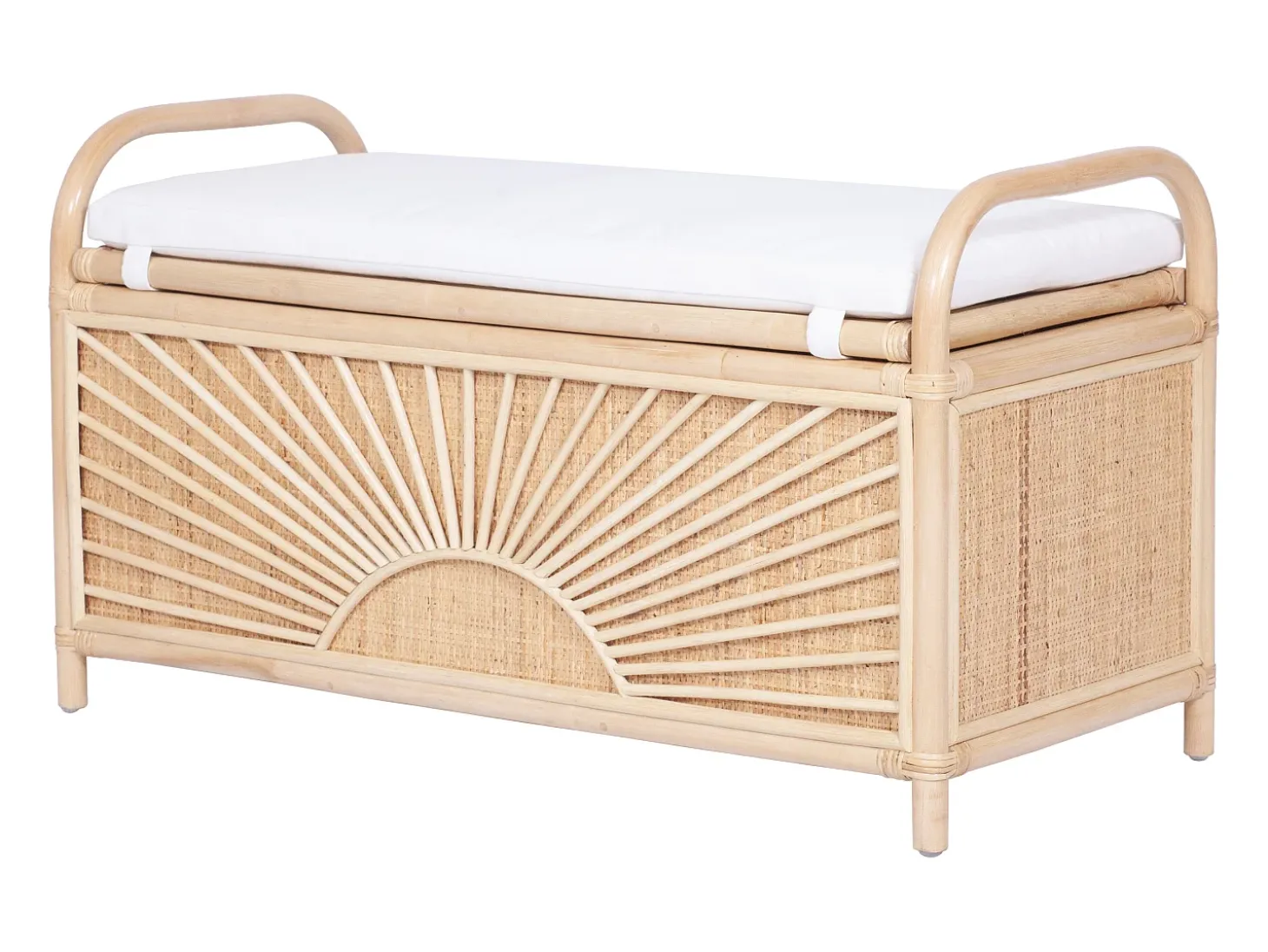 Banco baúl de mimbre trenzado con cojín,An.91 x P. 43 x Al. 51 cm, Natural, SOLEYA