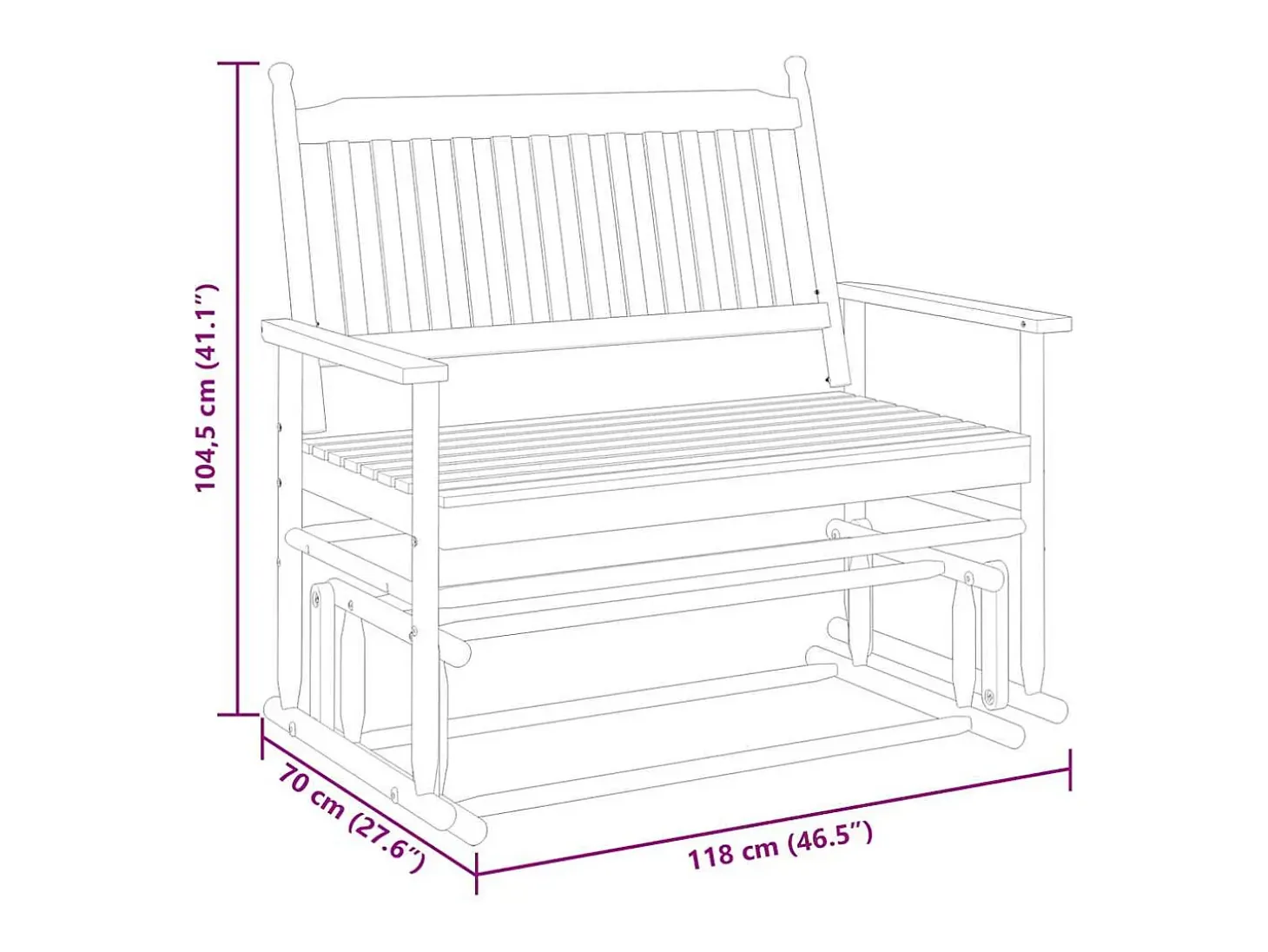 Banco columpio blanco 118x70x104,5 cm madera maciza de álamo