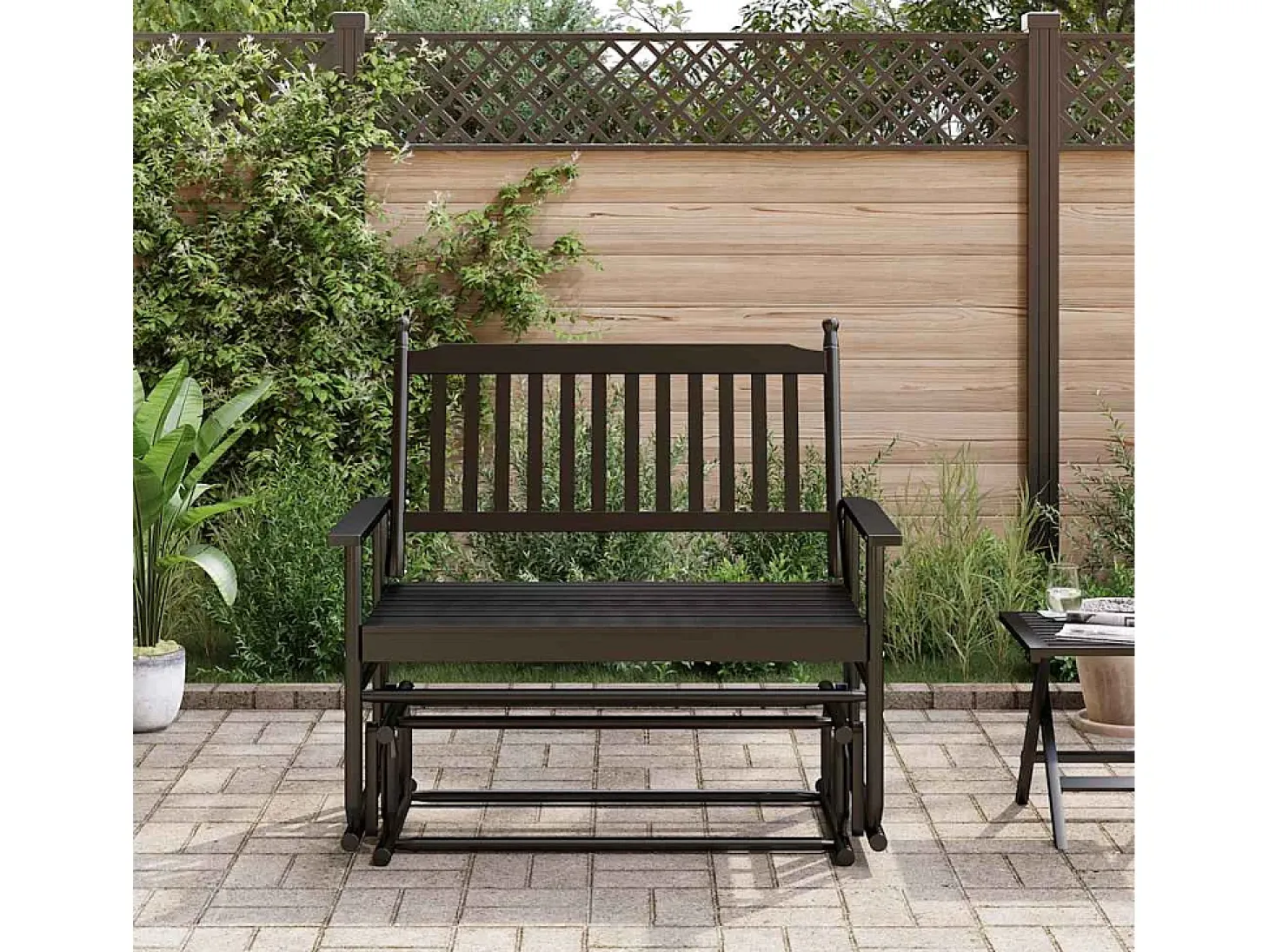 Banco columpio negro 118x70x104,5 cm madera maciza de álamo