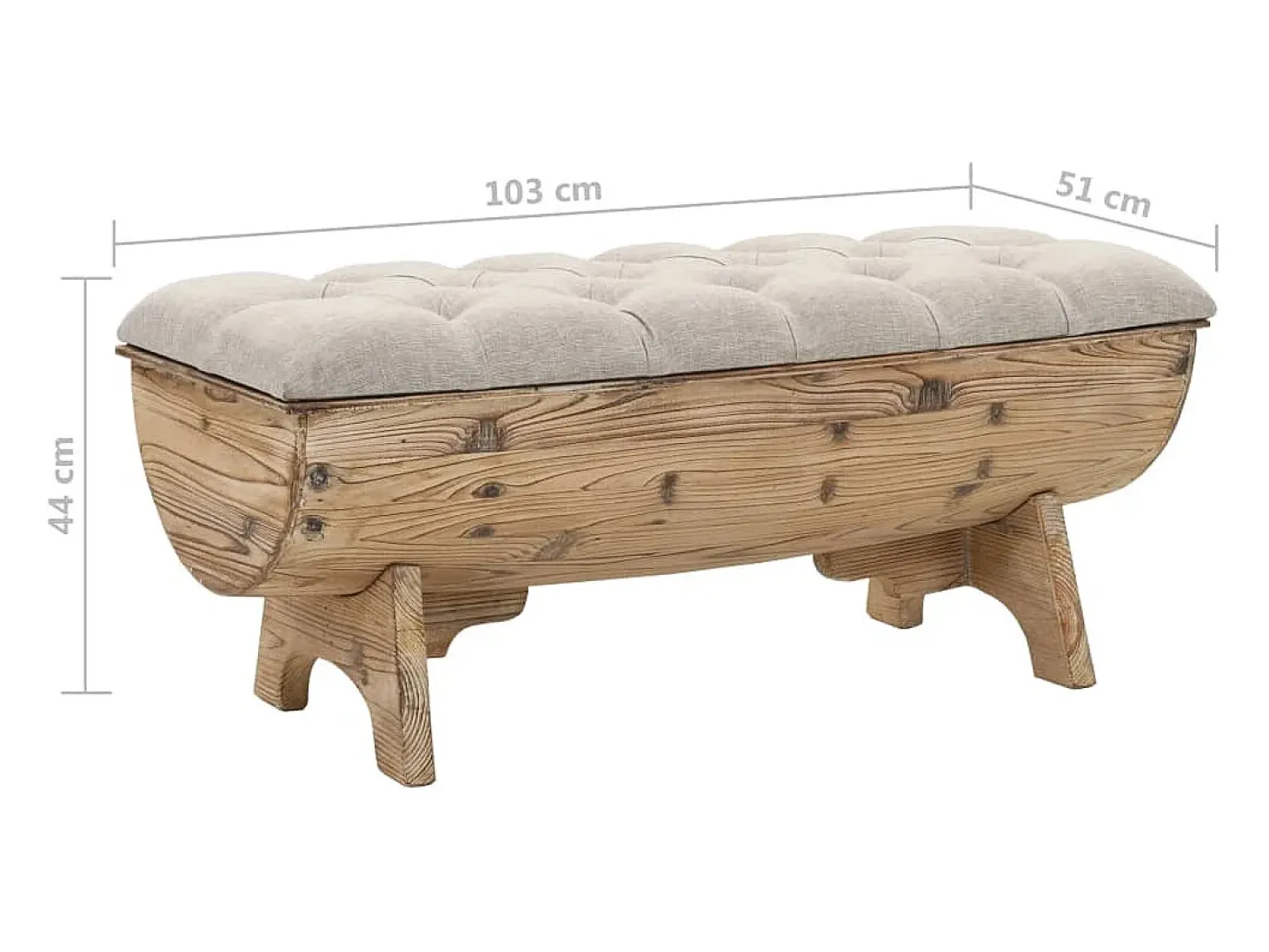 Banco con almacenaje Madera maciza y tela 103 x 51 x 44 cm