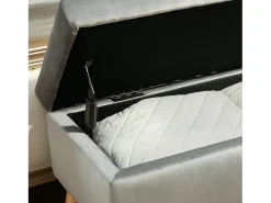 Banco con almacenaje y asiento acolchado, diseño elegante, poliéster y madera de caucho, gris (102x35x43cm)