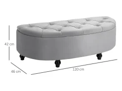 Banco con almacenaje y asiento de terciopelo, poliéster y madera, gris (120x46x42 cm)