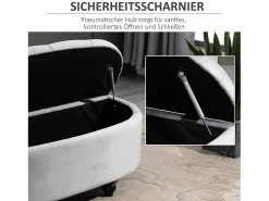 Banco con almacenaje y asiento de terciopelo, poliéster y madera, gris (120x46x42 cm)