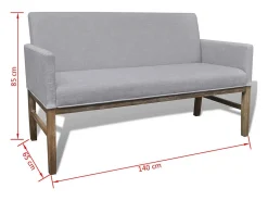 Banco con cojín acolchado madera de caucho tela gris claro