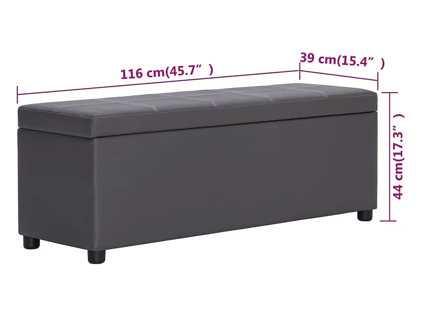 Banco con compartimento de almacenaje 116 cm Piel sintética gris