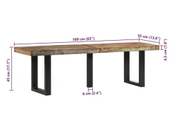Banco de 160 cm fabricado en madera maciza recuperada y acero.