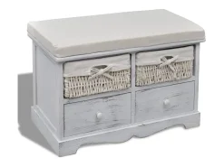 Banco de almacenaje Blanco 62x33x42 cm Madera de Paulownia