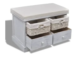 Banco de almacenaje Blanco 62x33x42 cm Madera de Paulownia