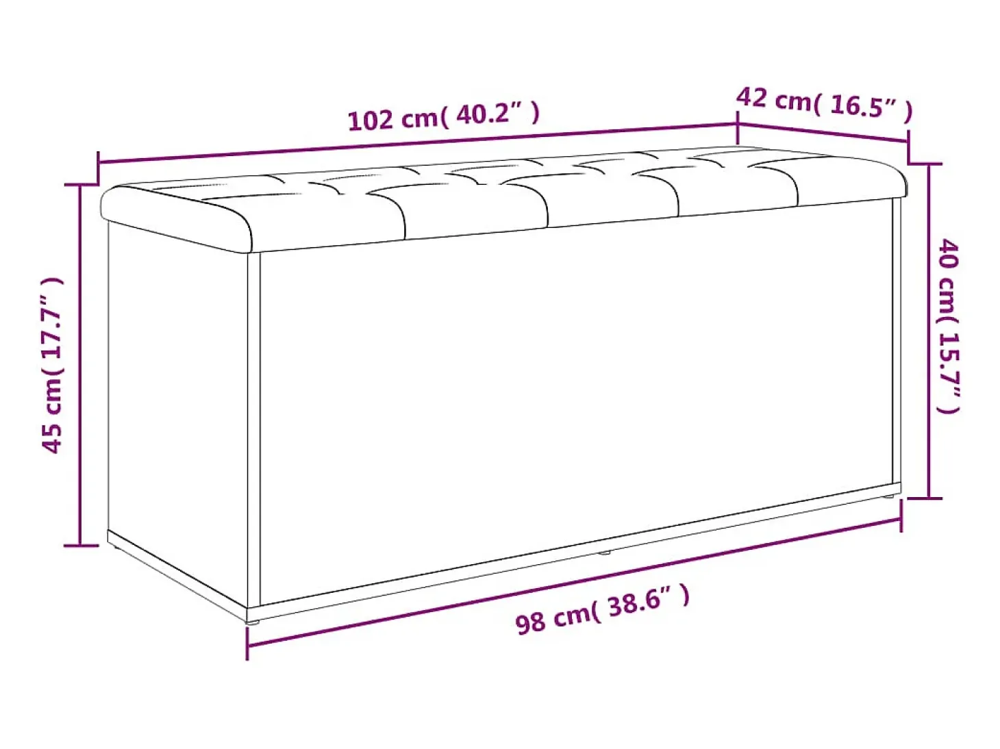 Banco de almacenaje blanco 102x42x45 cm madera de ingeniería