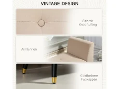 Banco de almacenaje con asiento acolchado, diseño elegante, poliéster aterciopelado, beige, patas de madera de caucho (107x42x65cm)