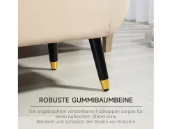 Banco de almacenaje con asiento acolchado, diseño elegante, poliéster aterciopelado, beige, patas de madera de caucho (107x42x65cm)