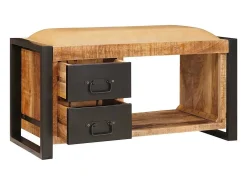 Banco de almacenaje con cajón de madera maciza de mango marrón
