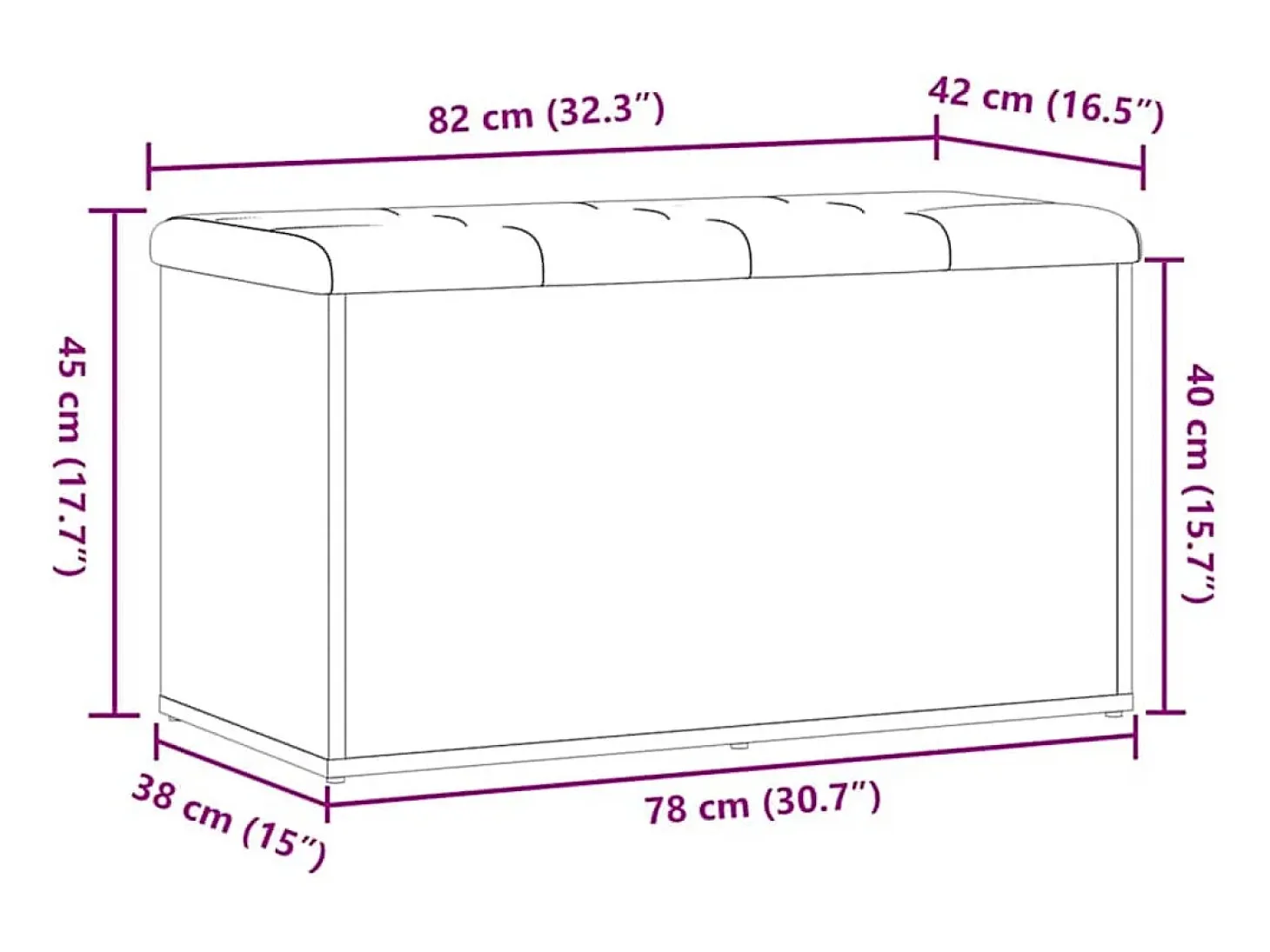 Banco de almacenaje de roble artesanal 82x42x45 cm madera de ingeniería