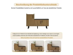 Banco de almacenaje moderno, con 3 puertas, tiradores metálicos asimétricos, estructura de madera natural (100x34x68,5 cm)