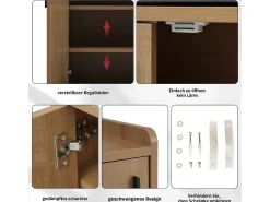 Banco de almacenaje moderno, con 3 puertas, tiradores metálicos asimétricos, estructura de madera natural (100x34x68,5 cm)