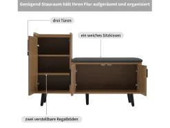 Banco de almacenaje moderno, con 3 puertas, tiradores metálicos asimétricos, estructura de madera natural (100x34x68,5 cm)