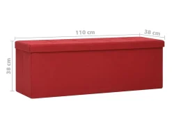 Banco de almacenaje plegable de lino sintético rojo burdeos