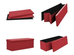Banco de almacenaje plegable PVC rojo burdeos