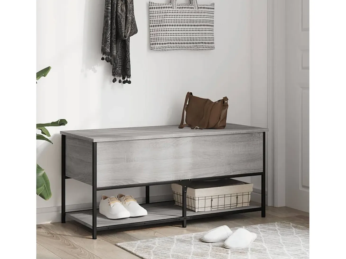 Banco de almacenaje Sonoma gris 100x42,5x47 cm madera de ingeniería