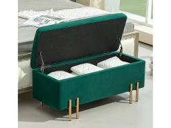 Banco de almacenaje tapizado, diseño moderno, poliéster y metal, verde, con arcón integrado (100x40x42cm)