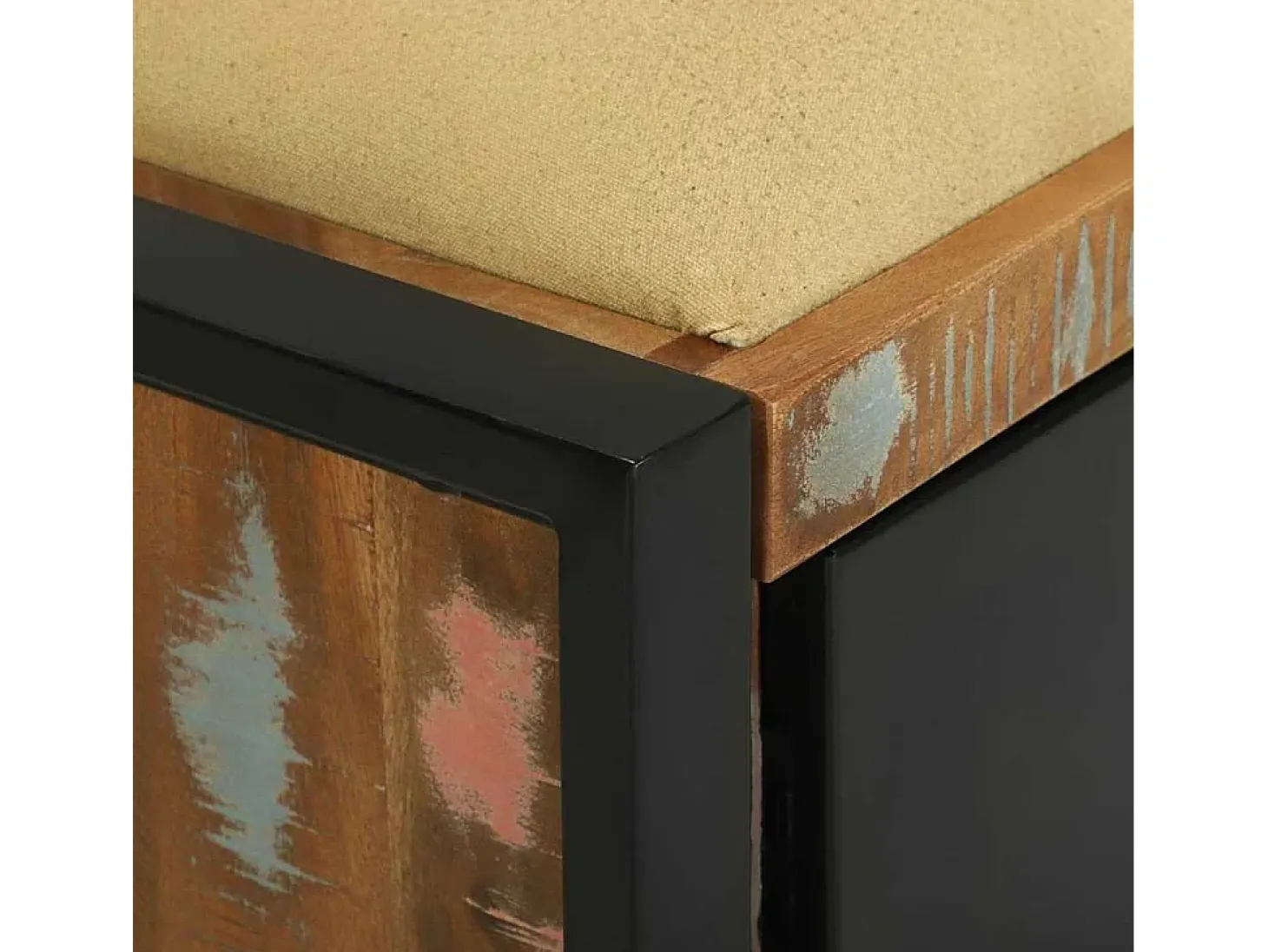 Banco de almacenamiento multicolor de madera maciza recuperada