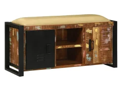 Banco de almacenamiento multicolor de madera maciza recuperada
