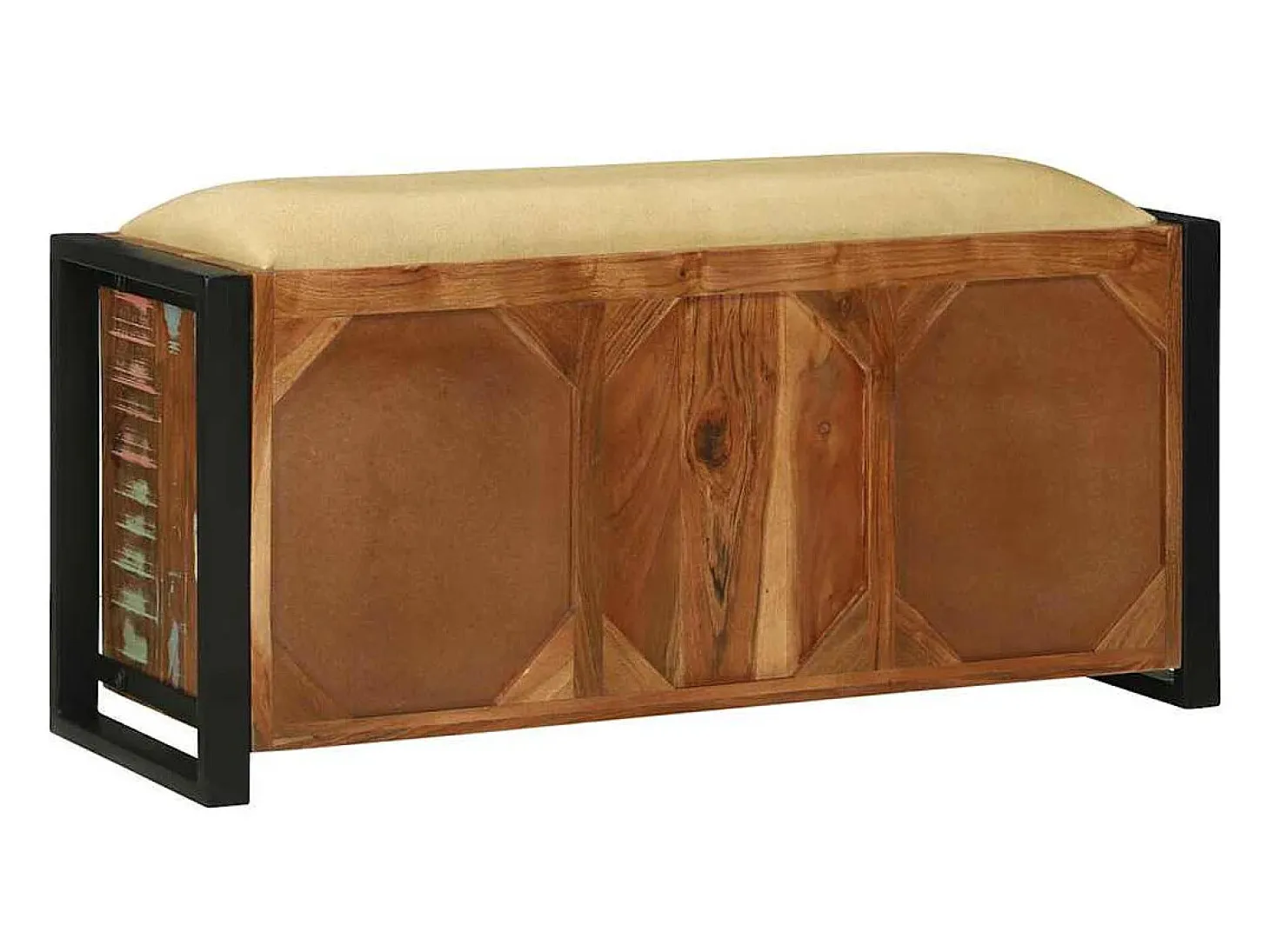 Banco de almacenamiento multicolor de madera maciza recuperada