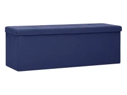 Banco de almacenamiento plegable de lino sintético azul