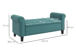 Banco de cama tapizado en terciopelo con espacio de almacenamiento integrado, poliéster, verde (126 x 48,5 x 57 cm)