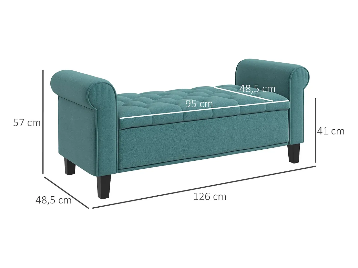 Banco de cama tapizado en terciopelo con espacio de almacenamiento integrado, poliéster, verde (126 x 48,5 x 57 cm)