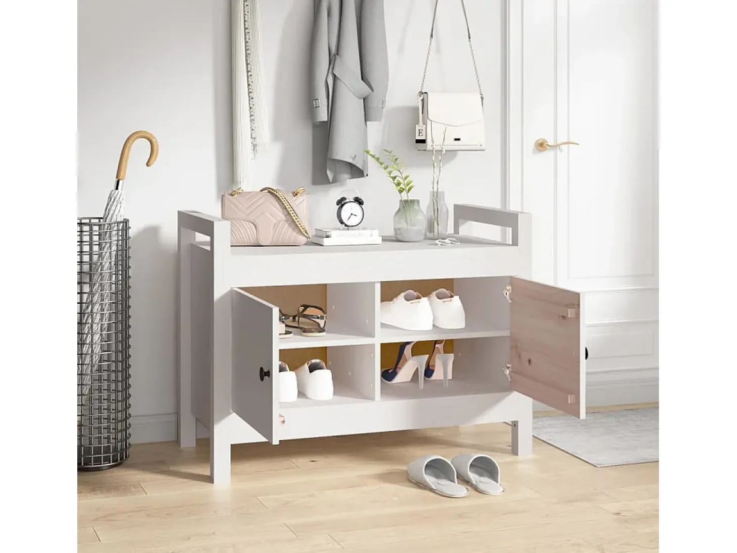 Banco de entrada blanco 80x40x60 cm Madera maciza de pino