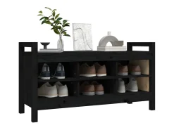 Banco de entrada negro 110x40x60 cm Madera maciza de pino