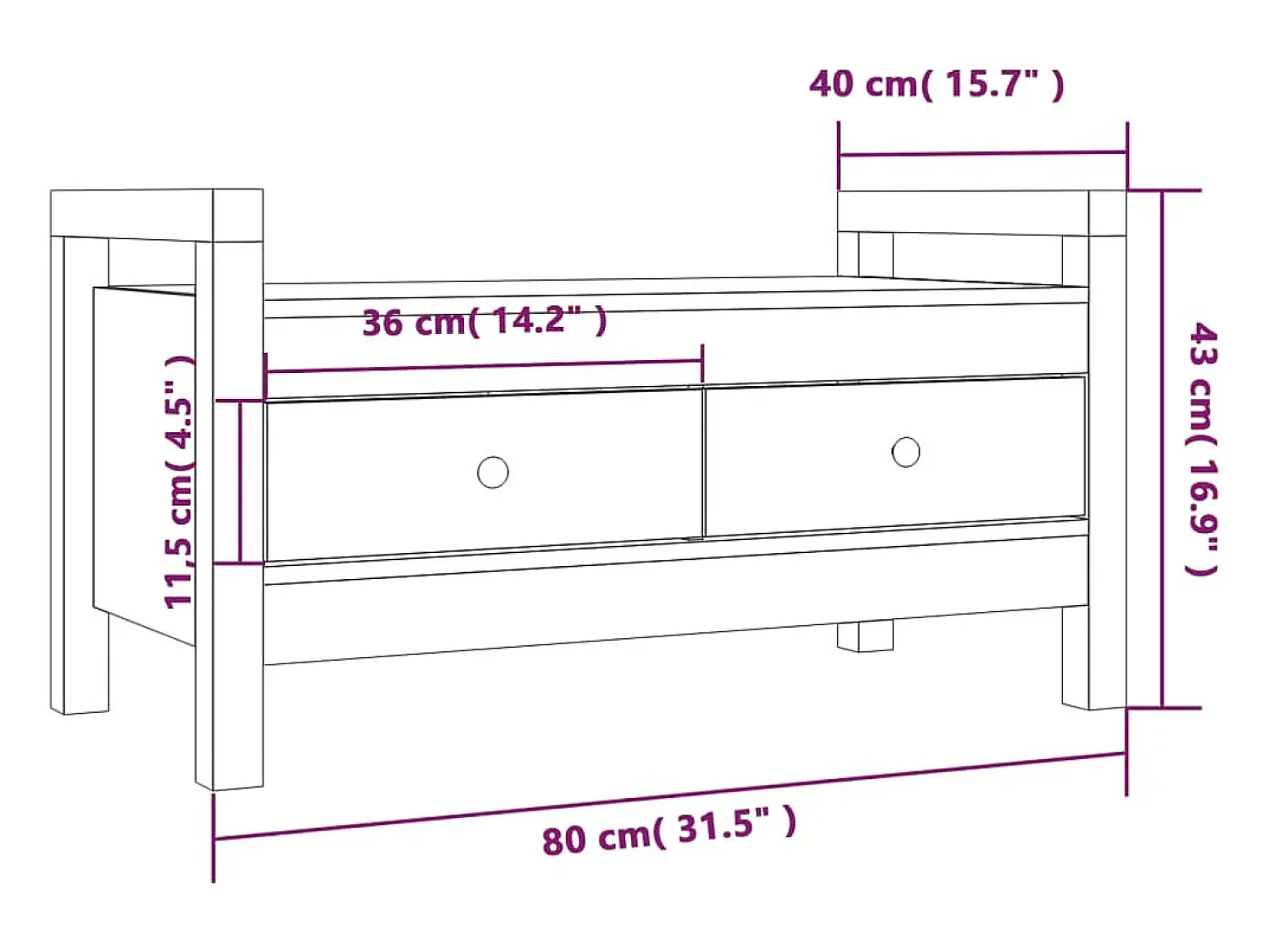 Banco de entrada 80x40x43 cm Madera maciza de pino