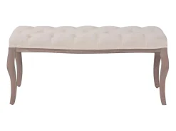 Banco de lino Madera maciza 110 x 38 x 48 cm Blanco crema
